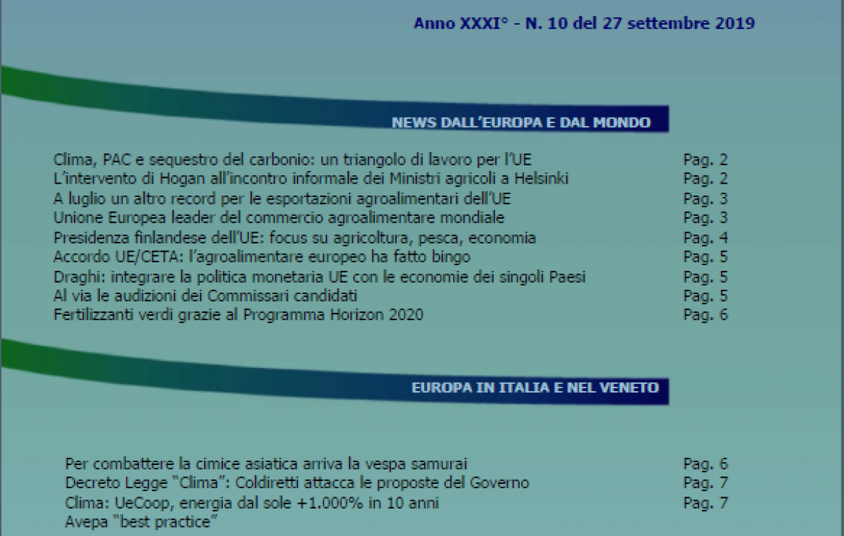 VENETO AGRICOLTURA EUROPA N. 10/2019
