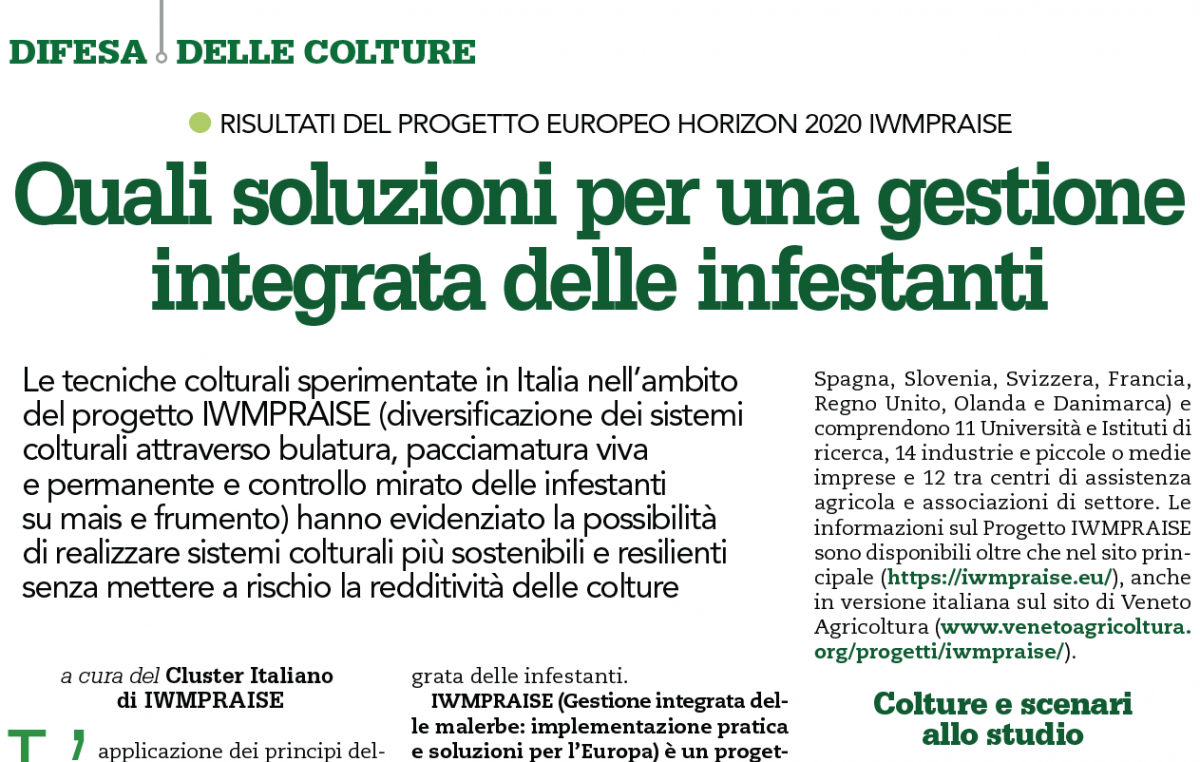 Su “L’Informatore Agrario” i risultati intermedi del progetto IWMPRAISE in Italia