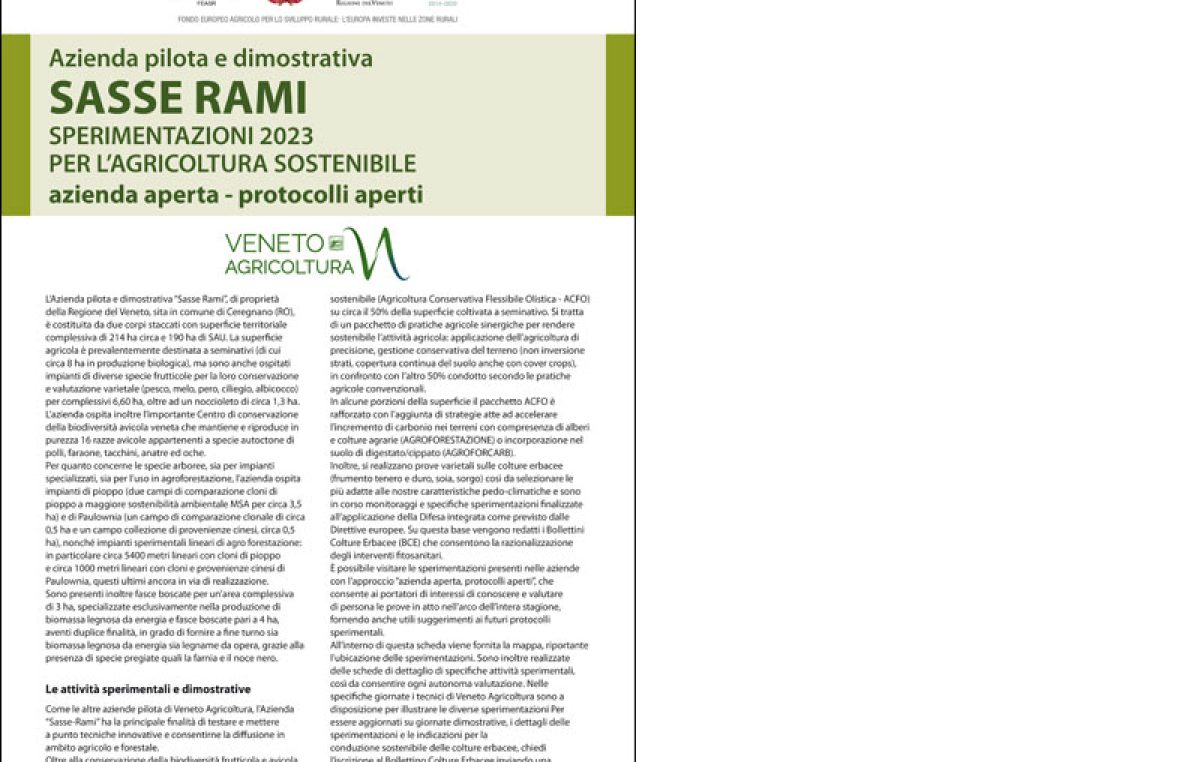 Sperimentazioni 2023 per l’agricoltura sostenibile – Azienda pilota e dimostrativa “Sasse Rami”